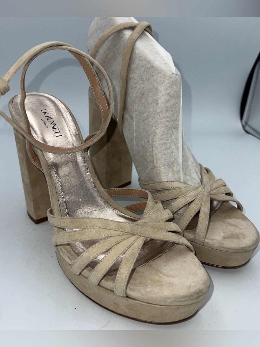 LK Bennett Attie beige suede strappy platform sandals Block Heel Size EU41 NEW